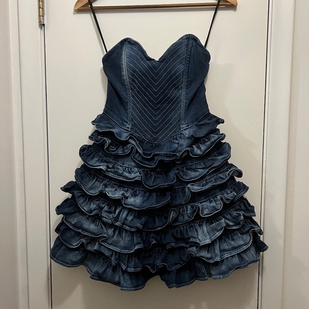 Vintage boned Denim corset dress sz3.